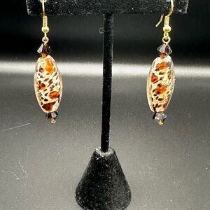 Elegant Brown and Gold Dangle Earrings